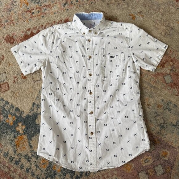 Vineyard Vines Small Youth Polo Fishing Print Size Boys White with Fish Design - Picture 2 of 7